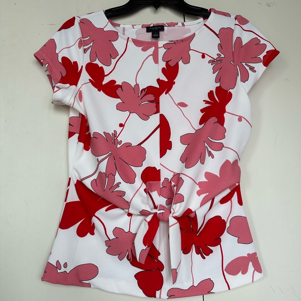 Ann Taylor Pink and Red Floral Blouse